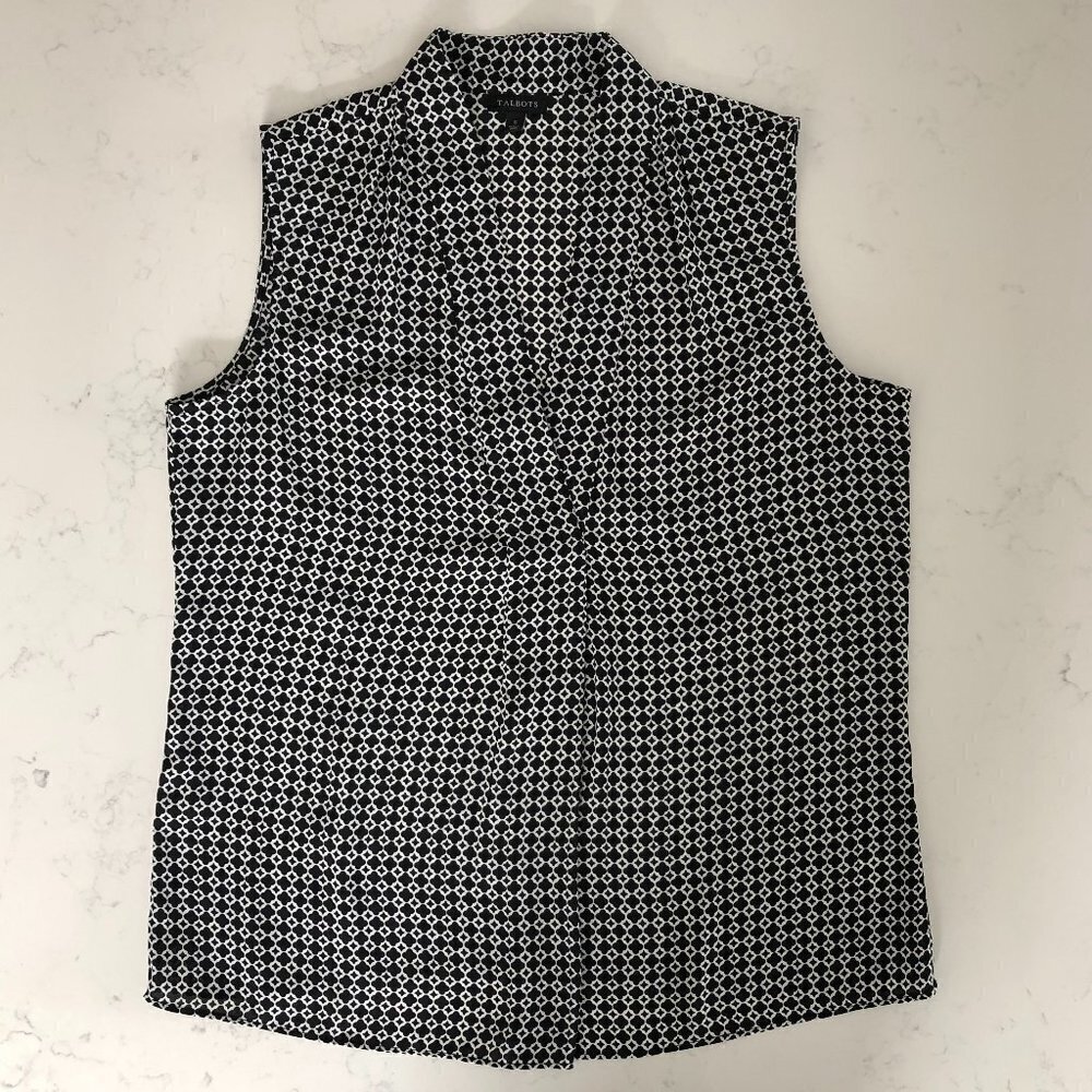 Talbots Sleeveless V Neck Pattern Top Black + White Size S